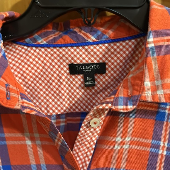 Talbots Women Long Sleeve Button Down Orangee Plaid Size Mp - Picture 2 of 5